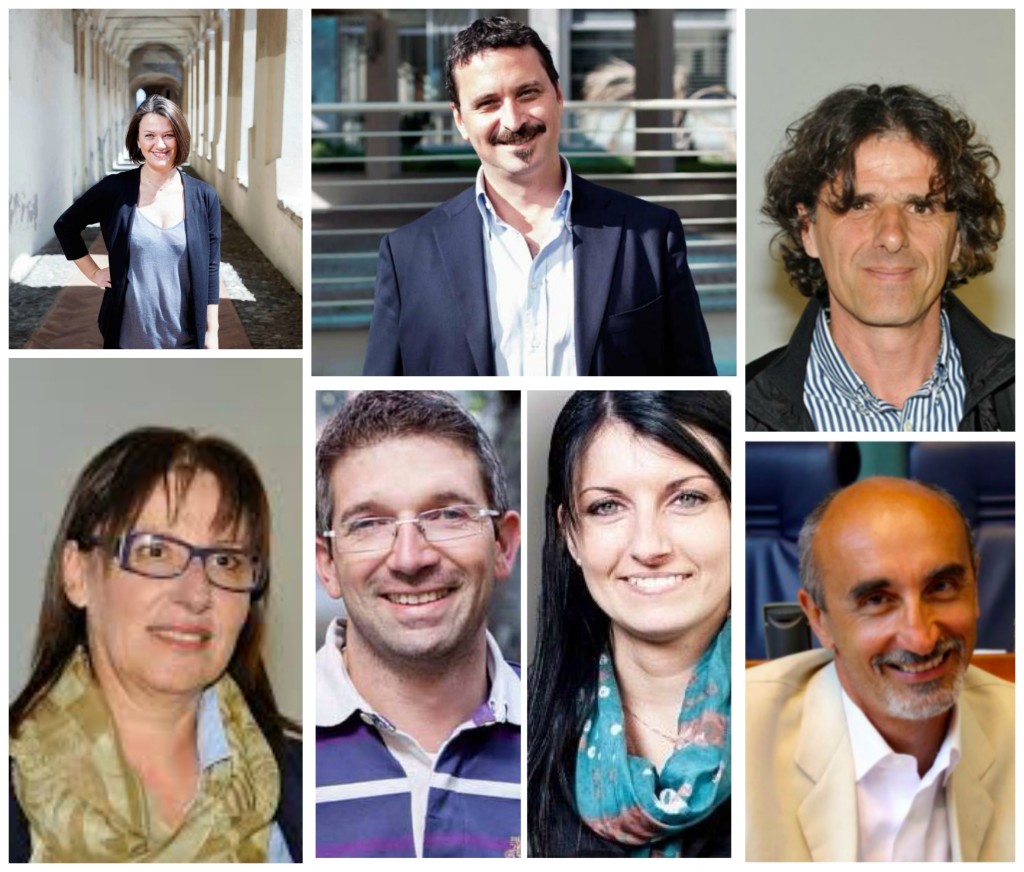 Da sinistra in alto: Susanna Palma, Roberto Saluzzo, Fulvio Balestra. In basso: Natalia Riccò, Alessandro Savioli, Ester D'Agostino, Paolo Re