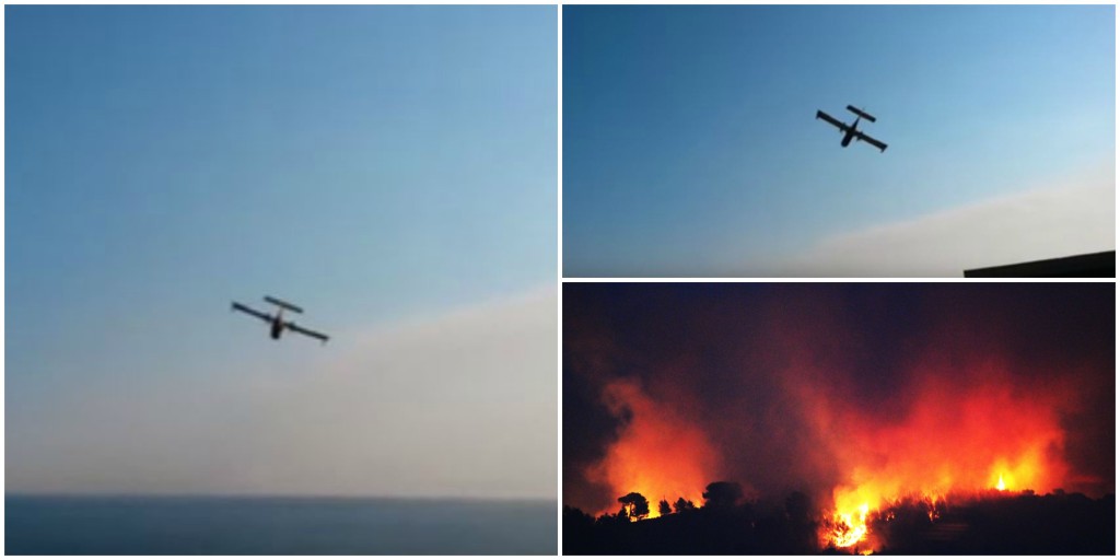 Immagini del canadair in azione, la foto dell'incendio è un immagine di repertorio