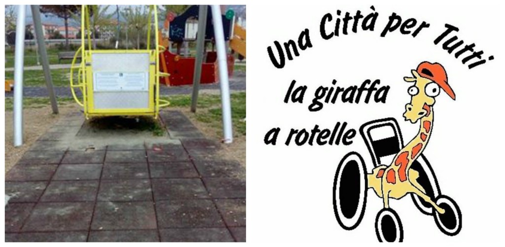 giraffa a rotelle altalena