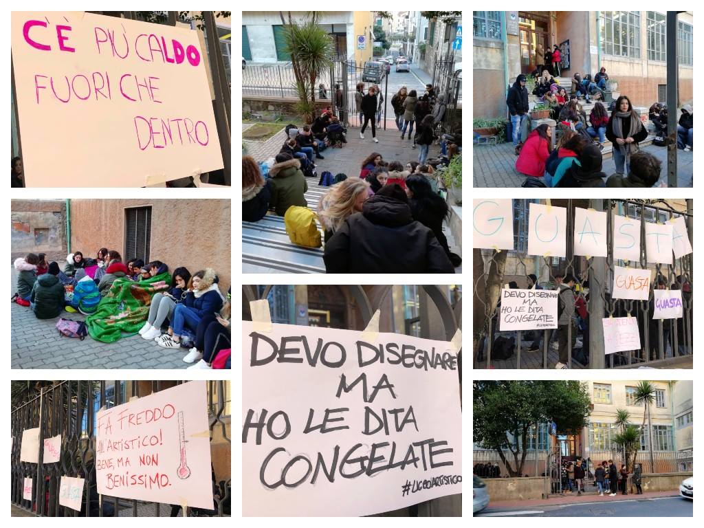 protesta-studenti-scuola-liceo-artistico-cartelli-freddo-imperia-sciopero