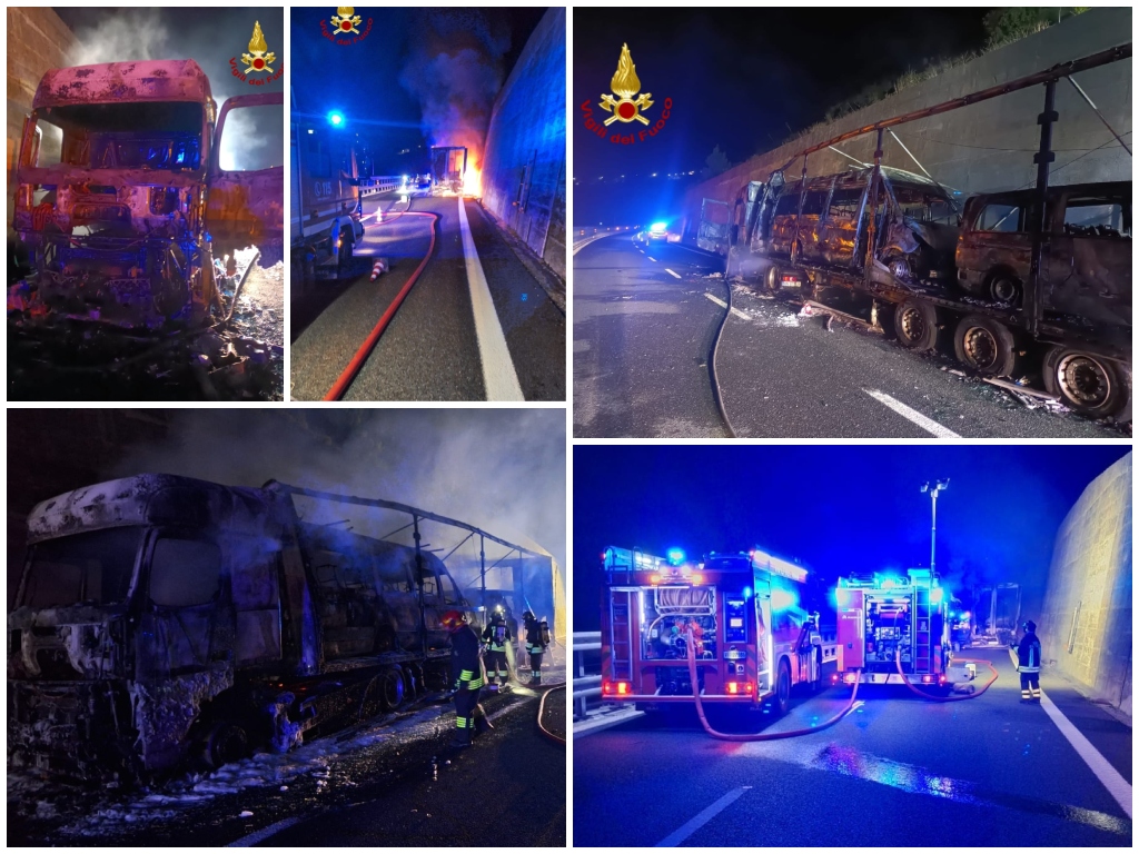 Autostrada A10: autoarticolato distrutto dalle fiamme tra i caselli di ...